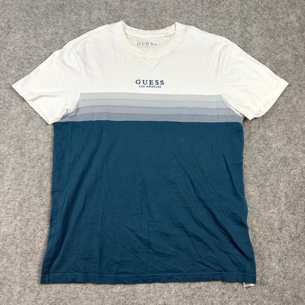 Guess T-Shirt Mens Small White Teal Colorblock Logo Graphic Tee Skate Surf Y2K